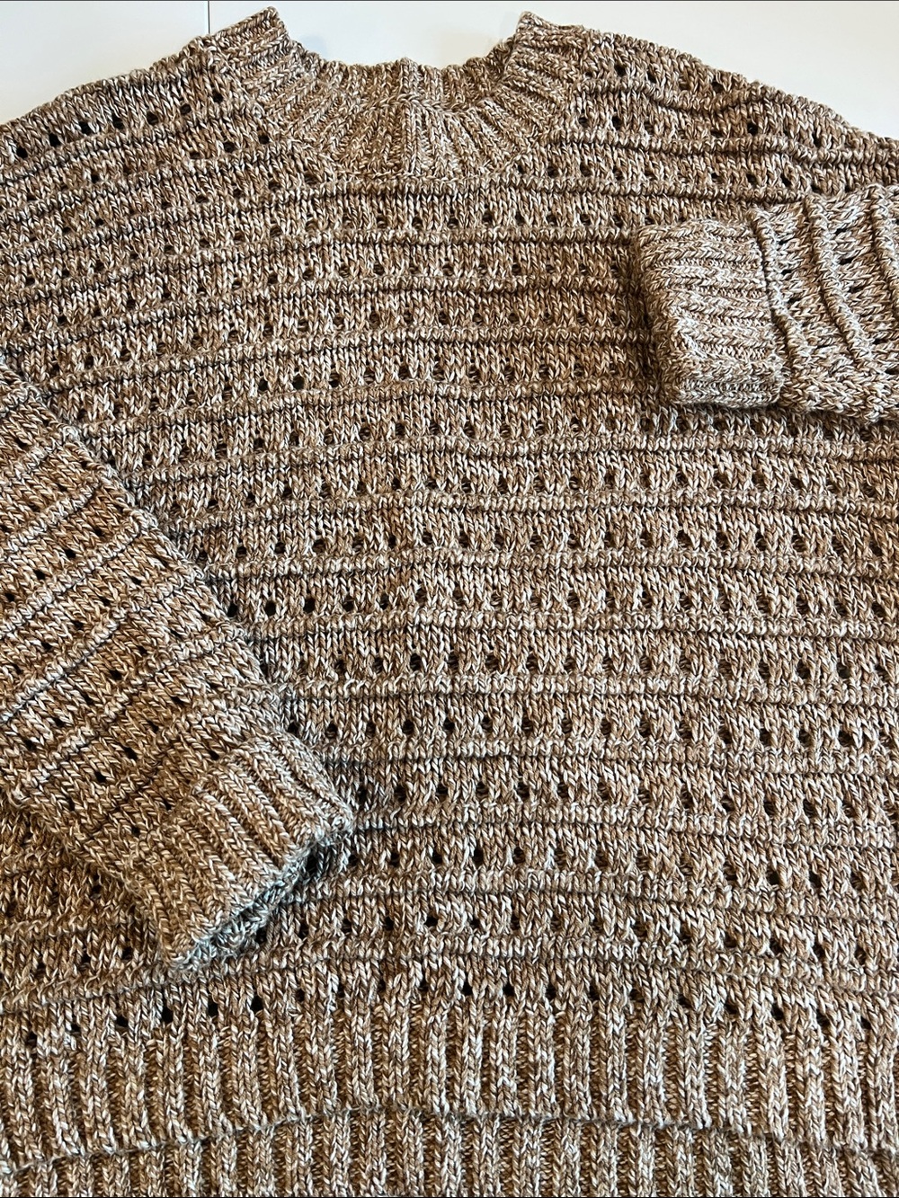 Lou & Grey - beige/brown, open knit, Marled Brown Crewneck Sweater, m